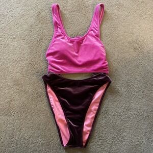 VICTORIA'S SECRET PINK VELVET CUT-OUT ONE-PIECE SWIMSUIT HIGH-CUT LEG SIZE S